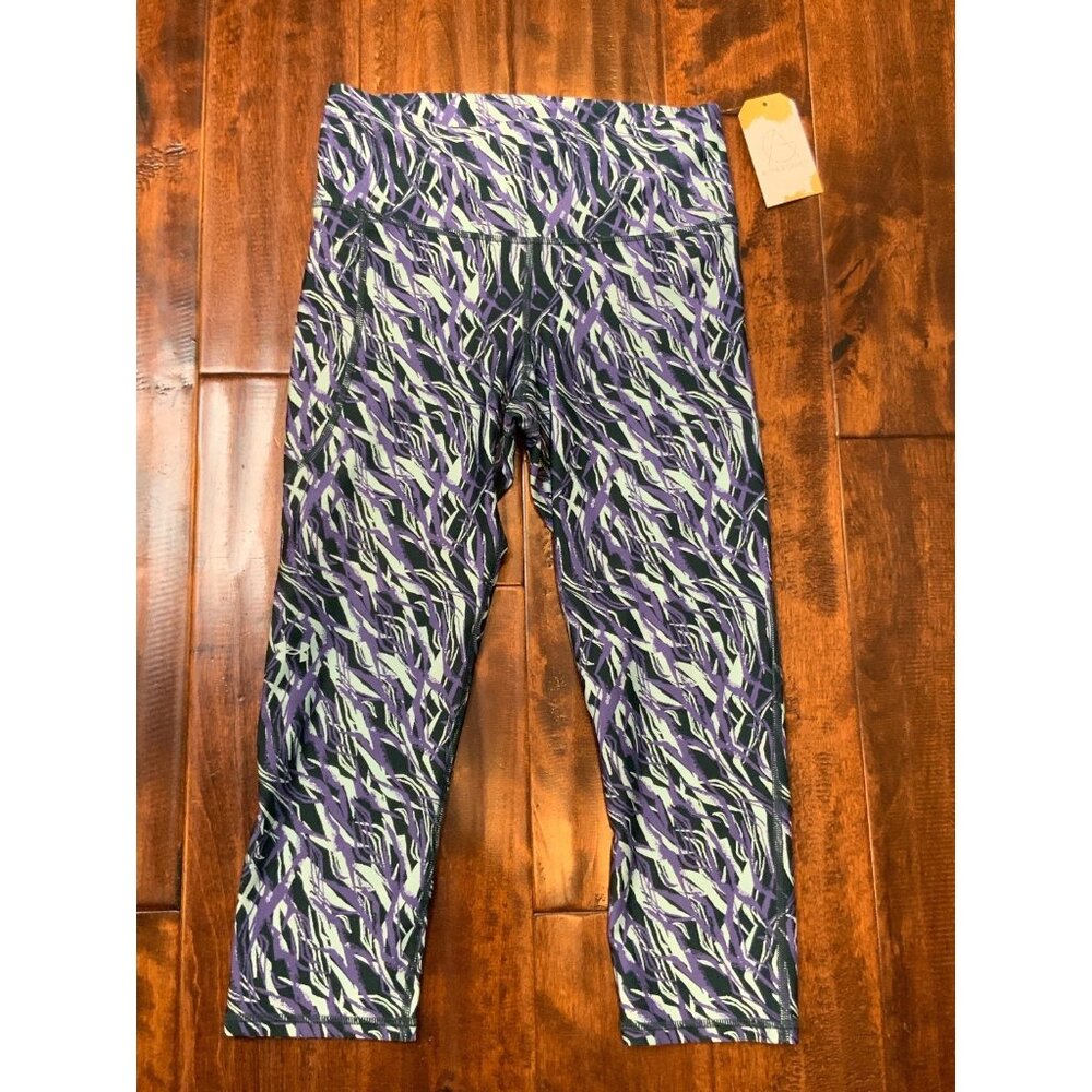 Under Armor Blue Purple Striped Cropped Athletic Yoga Leggings, Size M